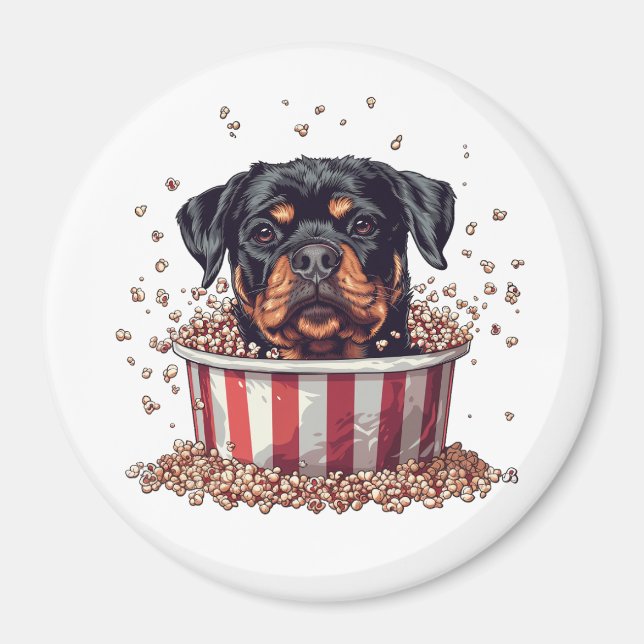 Rottweiler Dog Movie Popcorn Ecket Magnet (Vorne)