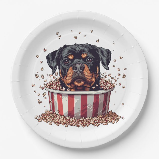 Rottweiler Dog Movie Popcorn Ecket Pappteller (Vorderseite)