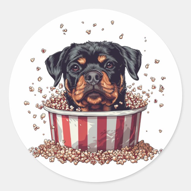 Rottweiler Dog Movie Popcorn Ecket Runder Aufkleber (Vorderseite)