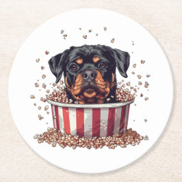 Rottweiler Dog Movie Popcorn Ecket Runder Pappuntersetzer