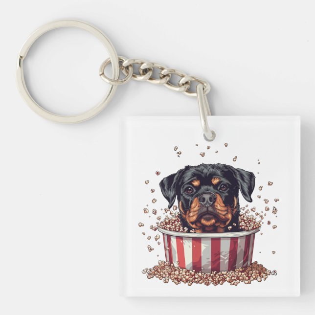 Rottweiler Dog Movie Popcorn Ecket Schlüsselanhänger (Vorderseite)