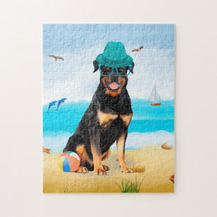 Rottweiler Dog on Beach Puzzle