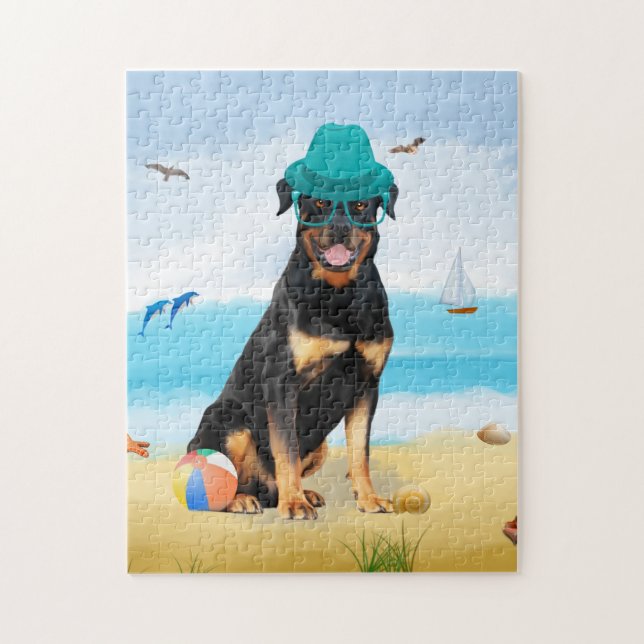 Rottweiler Dog on Beach Puzzle (Vertikal)