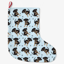 Rottweiler Dog Pattern Blau Großer Weihnachtsstrumpf