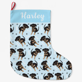 Rottweiler Dog Pattern Blau Großer Weihnachtsstrumpf