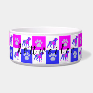 Rottweiler Dog & Paw Hot Pink & Blue Pet Bowl Napf