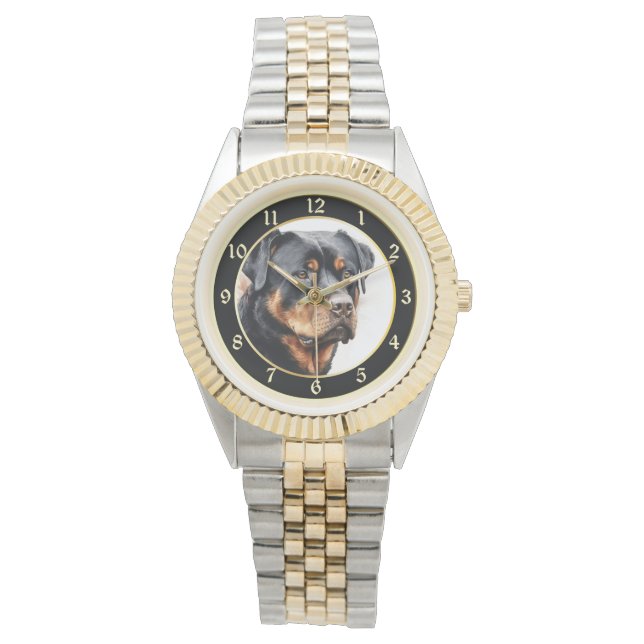 Rottweiler Dog Portrait Watch Armbanduhr (Vorderseite)