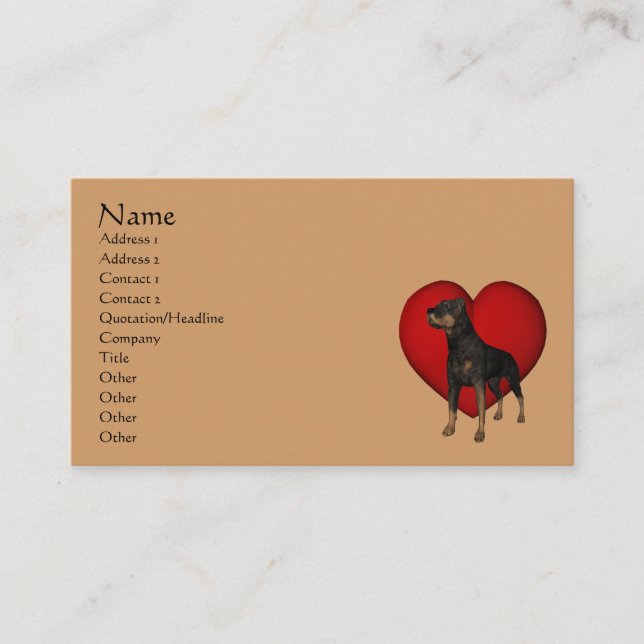 Rottweiler Dog Red Heart Animal Business Card Visitenkarte (Vorderseite)