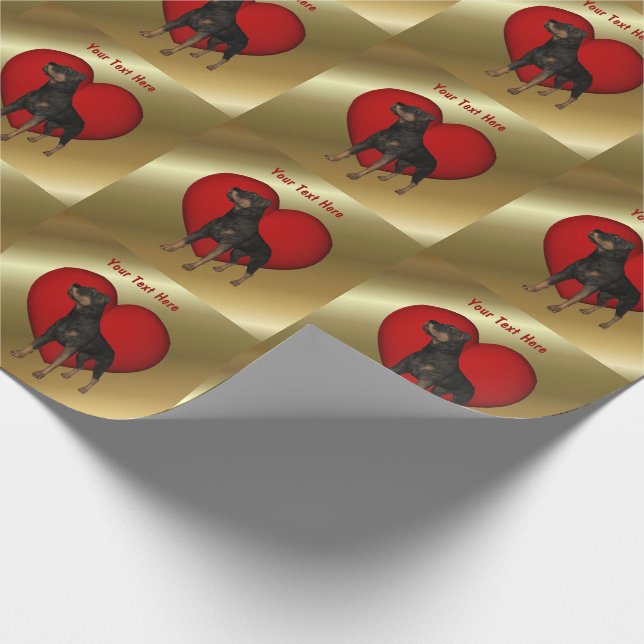 Rottweiler Dog Red Heart Geschenkpapier (Ecke)