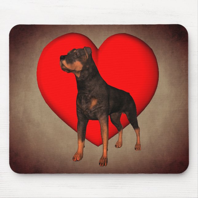 Rottweiler Dog Red Heart Mousepad (Vorne)