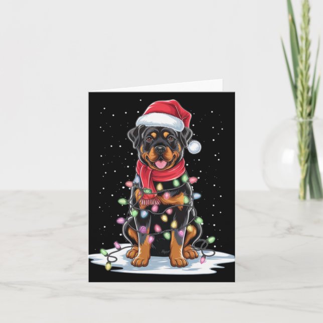 Rottweiler Dog Santa Hat Christmas Tree Light Xmas Karte (Vorderseite)