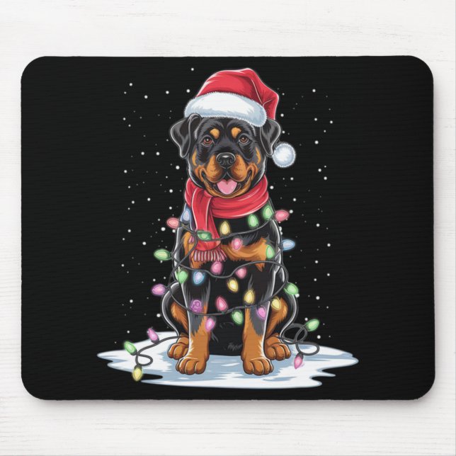 Rottweiler Dog Santa Hat Christmas Tree Light Xmas Mousepad (Vorne)