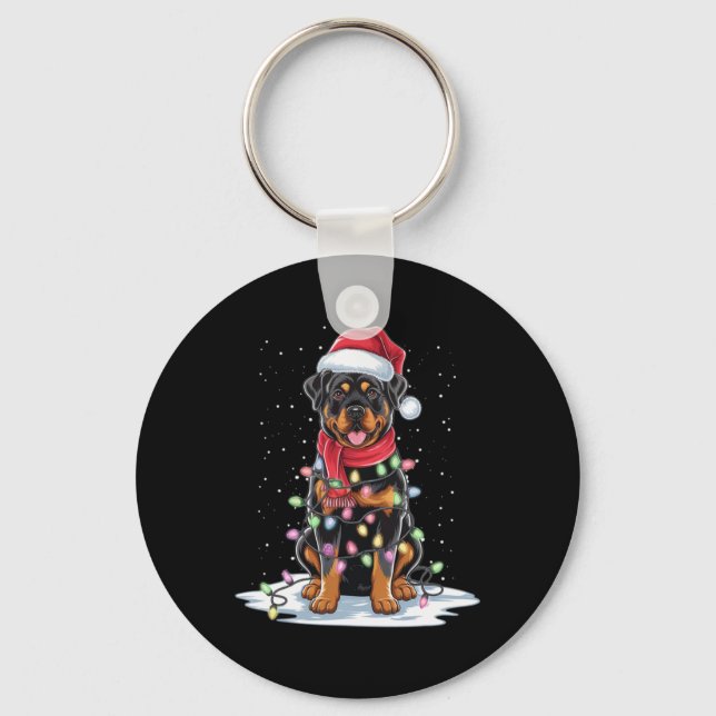 Rottweiler Dog Santa Hat Christmas Tree Light Xmas Schlüsselanhänger (Vorderseite)