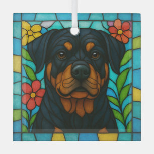 Rottweiler Dog "Stains Glass" Ornament Aus Glas