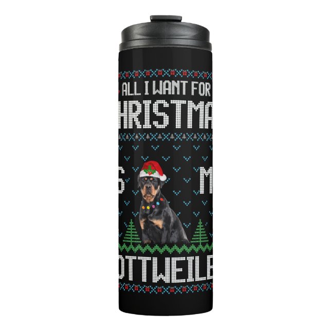 Rottweiler Dog Ugly Christmas Sweater Thermosbecher (Vorderseite)