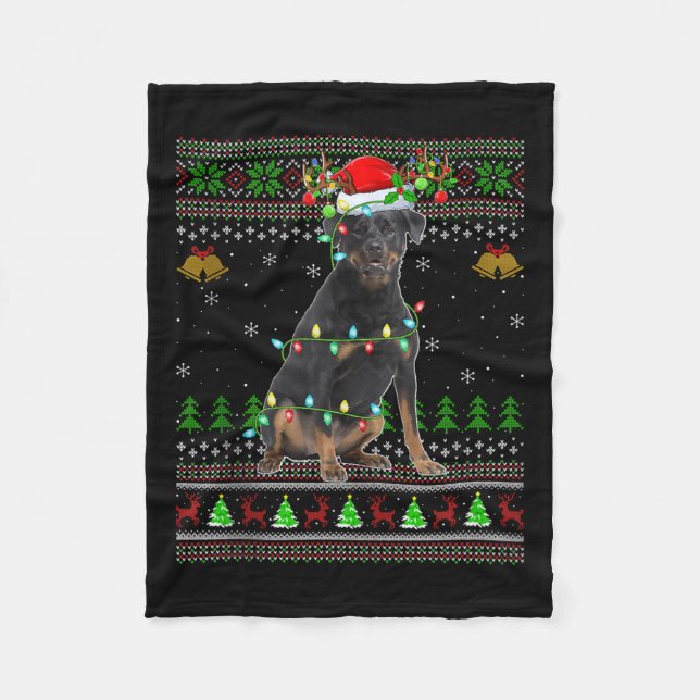 Rottweiler Dog Ugly Christmas Sweaters Holiday San Fleecedecke (Vorderseite)