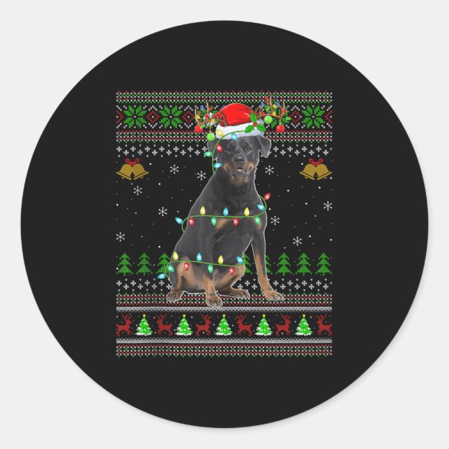 Rottweiler Dog Ugly Christmas Sweaters Holiday San Runder Aufkleber (Vorderseite)