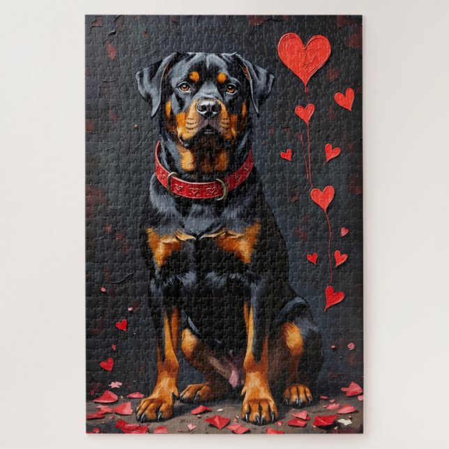 Rottweiler Dog Valentine's Day Heart Collar Art Puzzle (Vertikal)