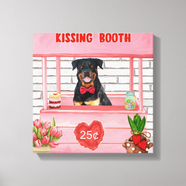 Rottweiler Dog Valentine's Day Kissing Booth Leinwanddruck (Vorderseite)