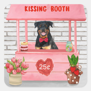 Rottweiler Dog Valentine's Day Kissing Booth Quadratischer Aufkleber