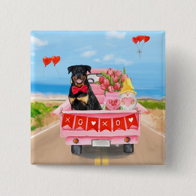 Rottweiler Dog Valentine's Day Lkw Herz Button (Vorderseite)