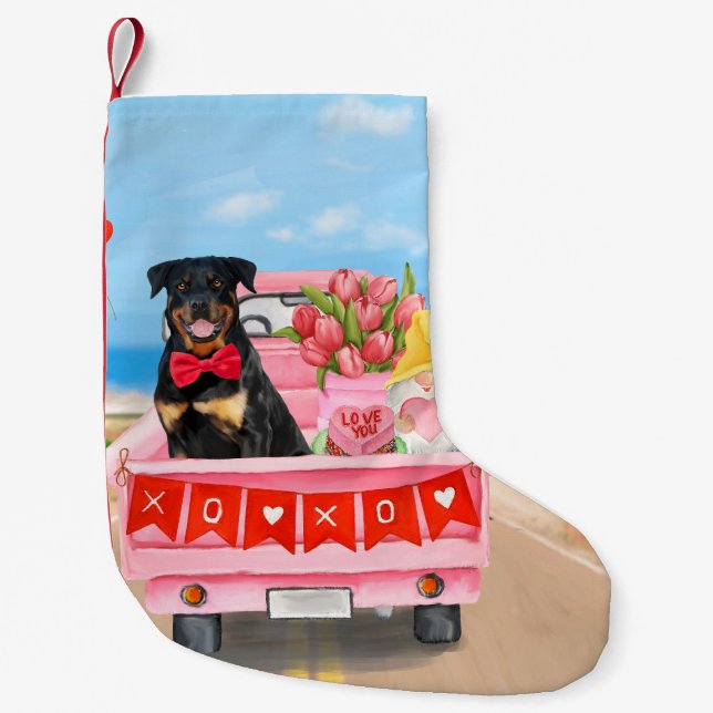 Rottweiler Dog Valentine's Day Lkw Herz Kleiner Weihnachtsstrumpf (Vorderseite)