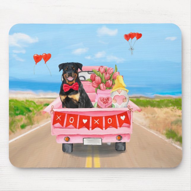 Rottweiler Dog Valentine's Day Lkw Herz Mousepad (Vorne)