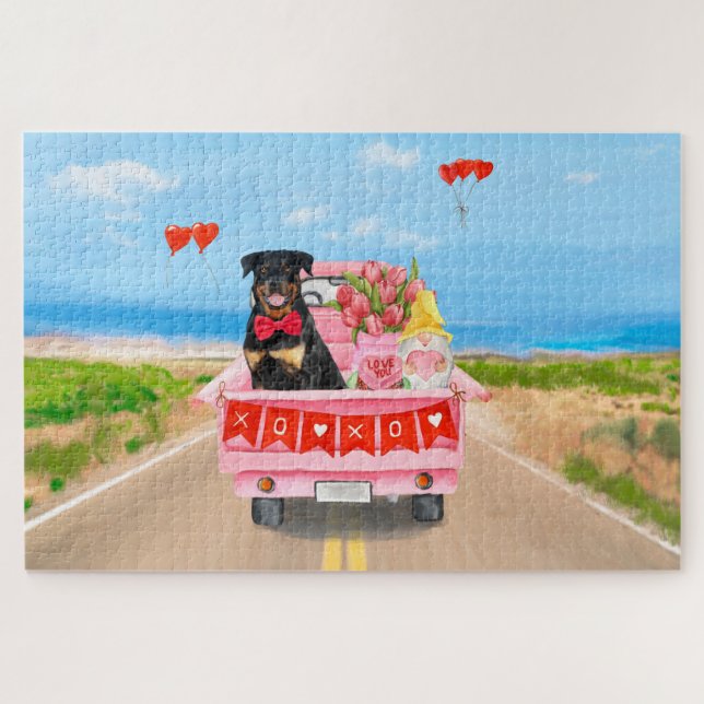 Rottweiler Dog Valentine's Day Lkw Herz Puzzle (Horizontal)