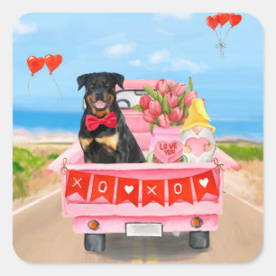 Rottweiler Dog Valentine's Day Lkw Herz Quadratischer Aufkleber