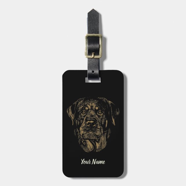 Rottweiler Dog Vintag Portrait Rottie Design Gepäckanhänger (Vorderseite vertikal)