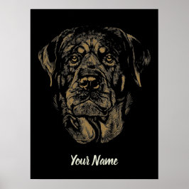 Rottweiler Dog Vintag Portrait Rottie Design Poster