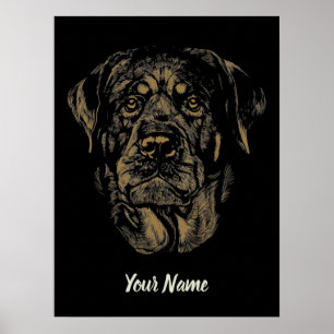 Rottweiler Dog Vintag Portrait Rottie Design Poster