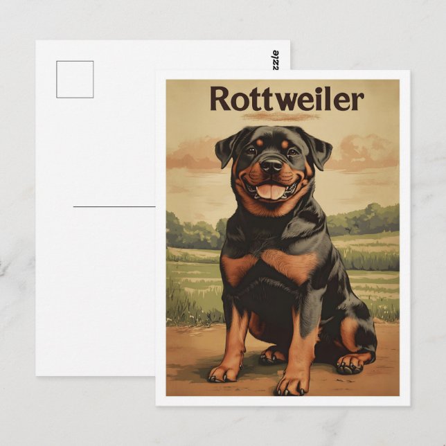 Rottweiler Dog Vintage Art Postkarte (Vorne/Hinten)
