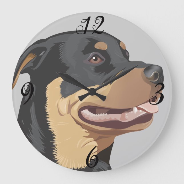 Rottweiler Dog Wall Clock Große Wanduhr (Vorderseite)