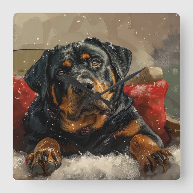 Rottweiler Dog Weihnachtsfest Quadratische Wanduhr (Vorderseite)