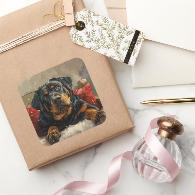 Rottweiler Dog Weihnachtsfest Quadratischer Aufkleber (Schenken)