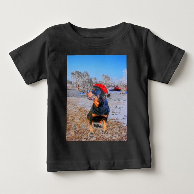 Rottweiler Dog Weihnachtsmalerei Baby T-shirt (Vorderseite)
