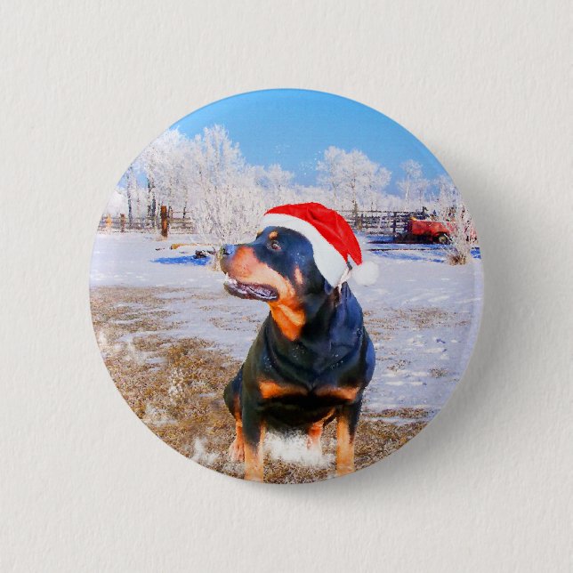 Rottweiler Dog Weihnachtsmalerei Button (Vorderseite)