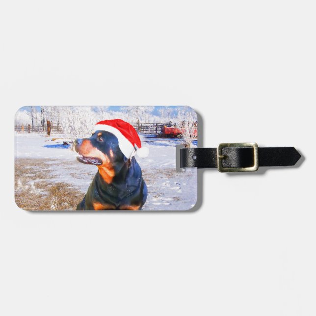 Rottweiler Dog Weihnachtsmalerei Gepäckanhänger (Vorderseite horizontal)