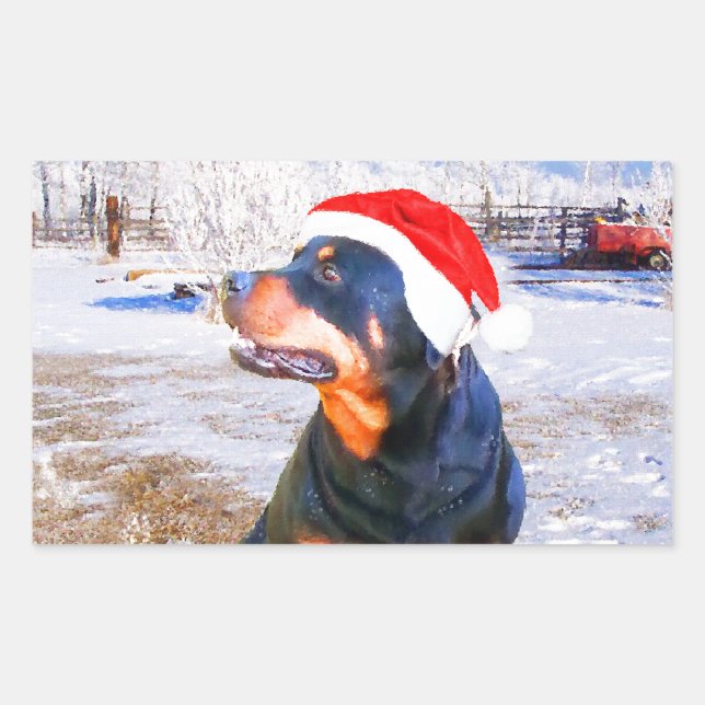Rottweiler Dog Weihnachtsmalerei Rechteckiger Aufkleber (Vorderseite)