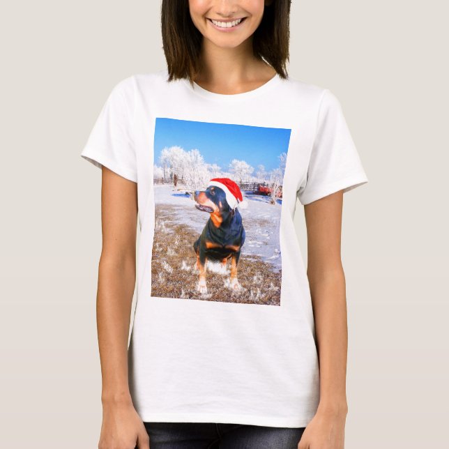 Rottweiler Dog Weihnachtsmalerei T-Shirt (Vorderseite)