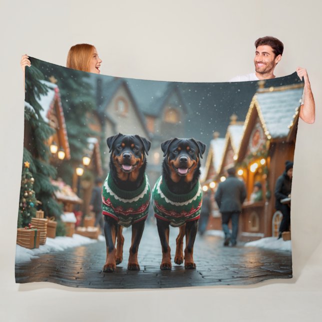 Rottweiler Dogs Christmas Snow Holiday  Fleecedecke (Beispiel)
