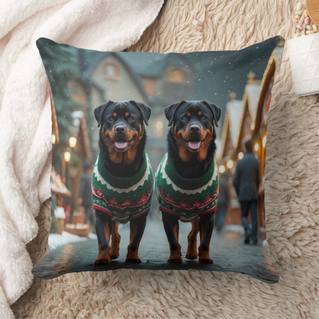 Rottweiler Dogs Christmas Snow Holiday Kissen