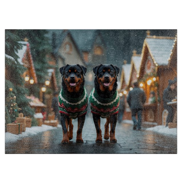Rottweiler Dogs Christmas Snow Holiday Schneidebrett (Vorderseite)