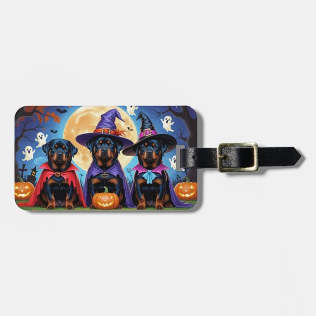 Rottweiler Dogs Pumpkin Halloween Funny Gepäckanhänger (Vorderseite horizontal)