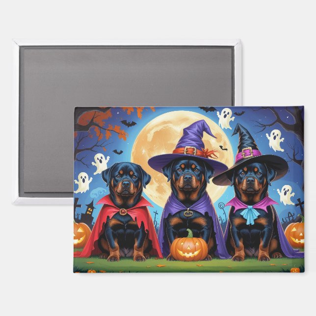 Rottweiler Dogs Pumpkin Halloween Funny Magnet (Vorderseite/Rückseite)