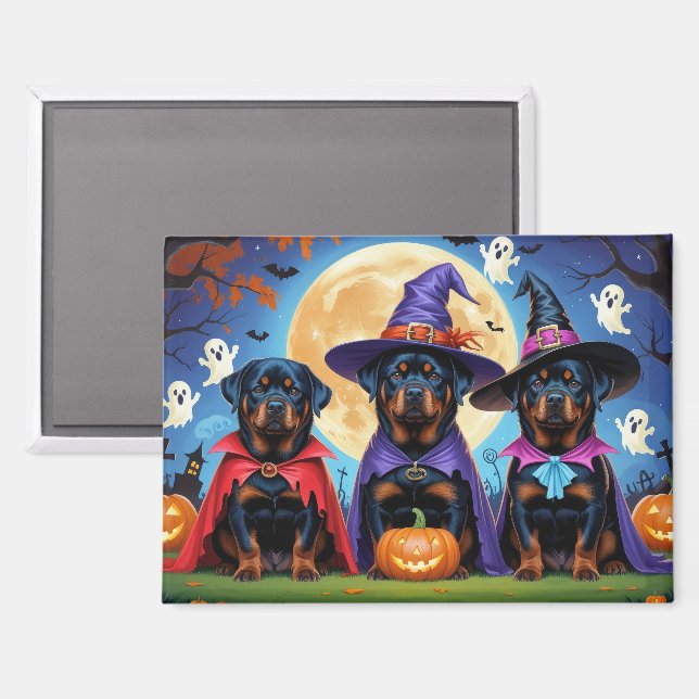 Rottweiler Dogs Pumpkin Halloween Funny Magnet (Vorderseite/Rückseite)