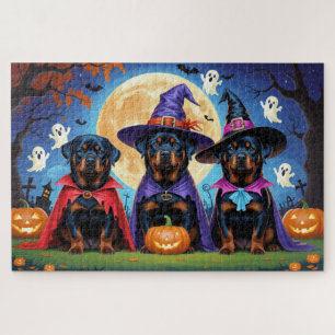Rottweiler Dogs Pumpkin Halloween Funny Puzzle