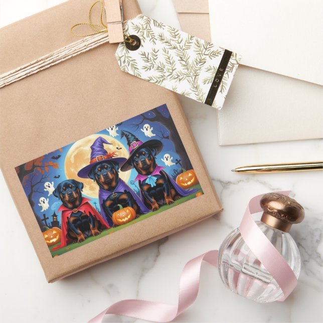 Rottweiler Dogs Pumpkin Halloween Funny Rechteckiger Aufkleber (Schenken)