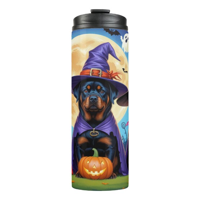 Rottweiler Dogs Pumpkin Halloween Funny Thermosbecher (Vorderseite)